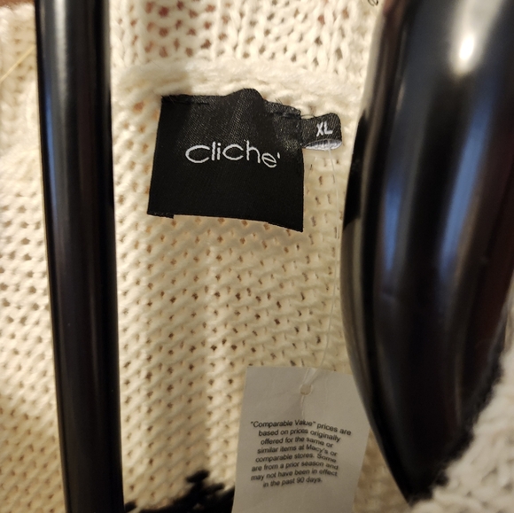 CLICHE White/Black Knit Wide Sleeves Loose Fitting Wool/Acryl Sweater Size XL - Picture 2 of 5